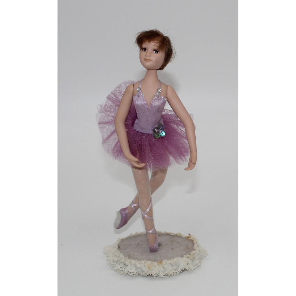 Vintage Porcelain Ballerina Doll Purple Tutu Lace Base Collectible Figurine 10"